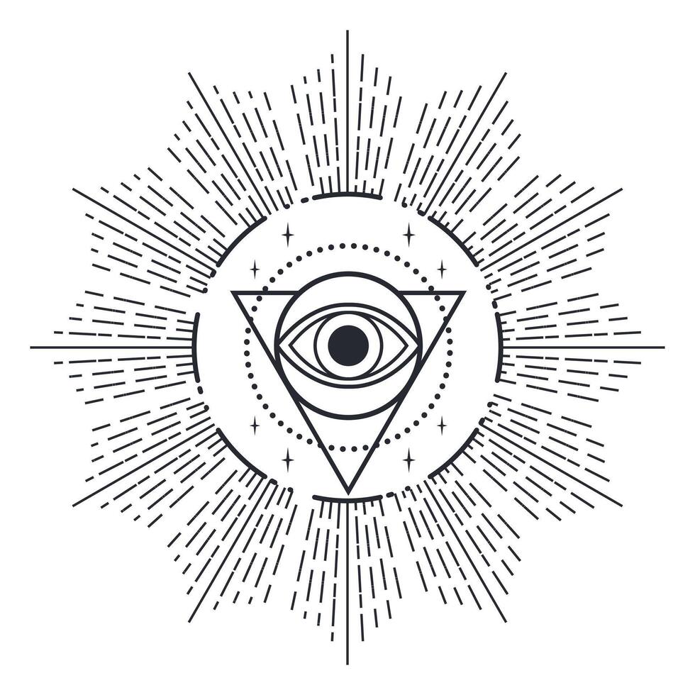 Magic sacred eye symbol in triangle isolated on white background. All seeing eye. Tarot, mystery, astrology, esoteric symbolism vector