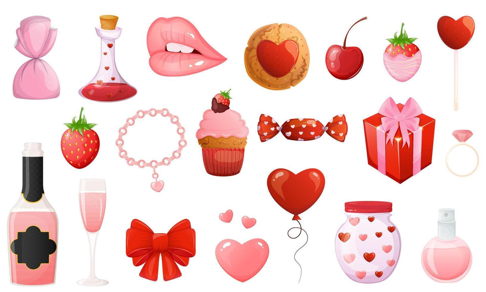Valentine day romantic elements cartoon set vector