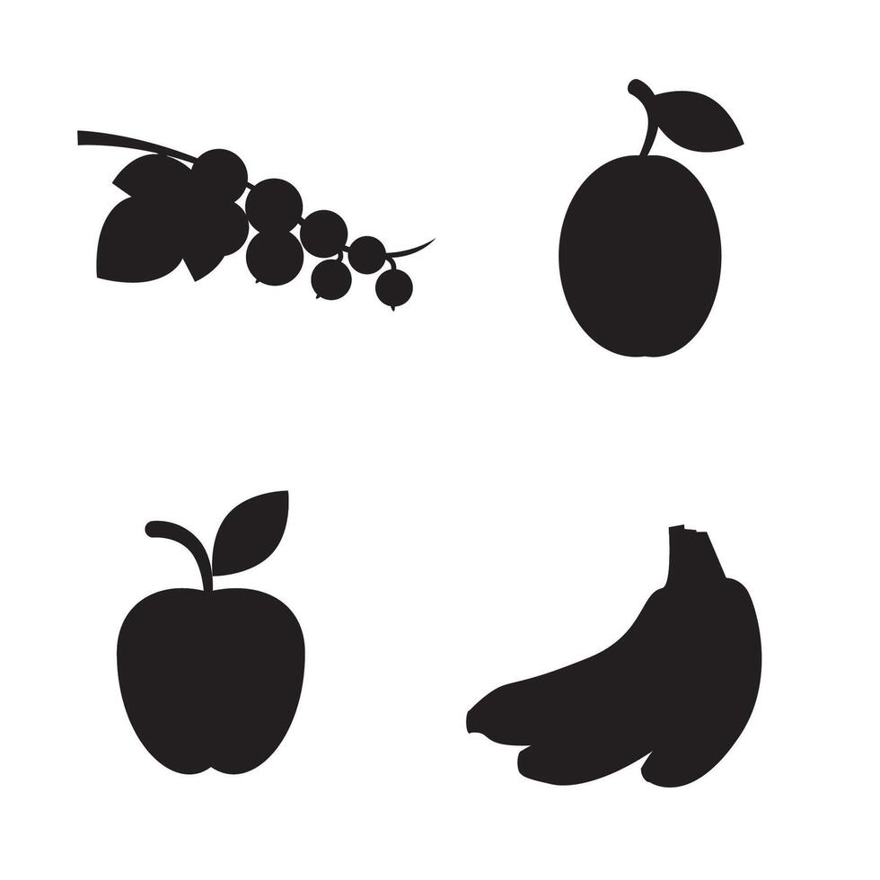 summer fruits set black silhouette vector