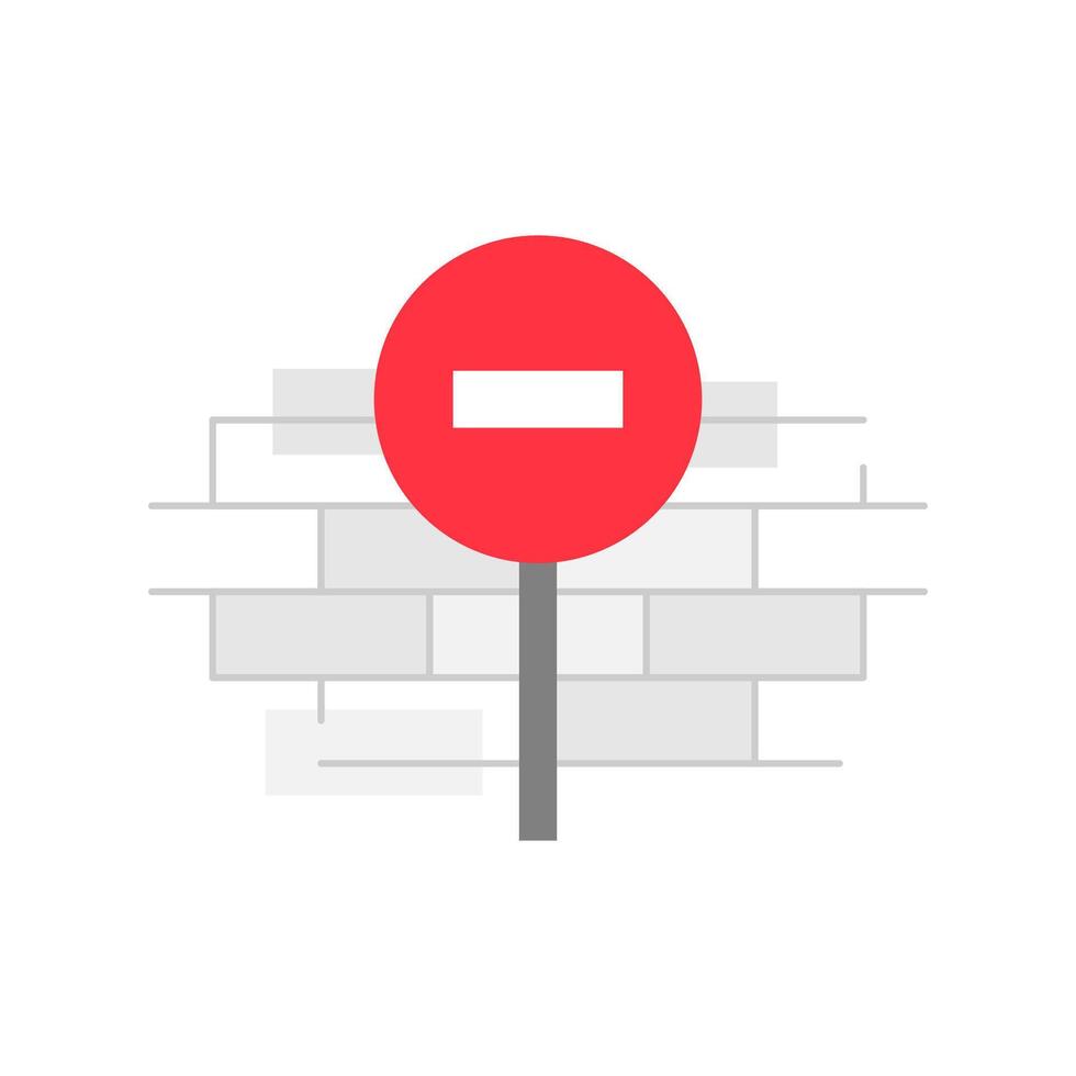 illustration depicting restricted or blocked access. Features a crossbar with a minus sign and a wall symbolizing limitation or denial of entry. Perfect for use in website or app interfaces vector