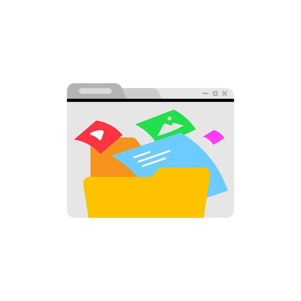 illustration of a website interface displaying a cookie consent popup. The design features web page elements, multiple file icons, and a clear call-to-action for granting permission to use cookies vector