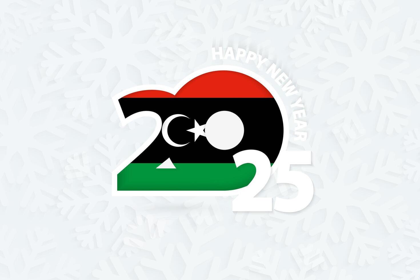 New Year 2025 for Libya on snowflake background. vector