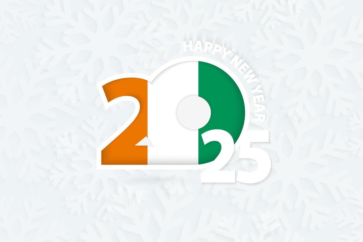New Year 2025 for Ivory Coast on snowflake background. vector