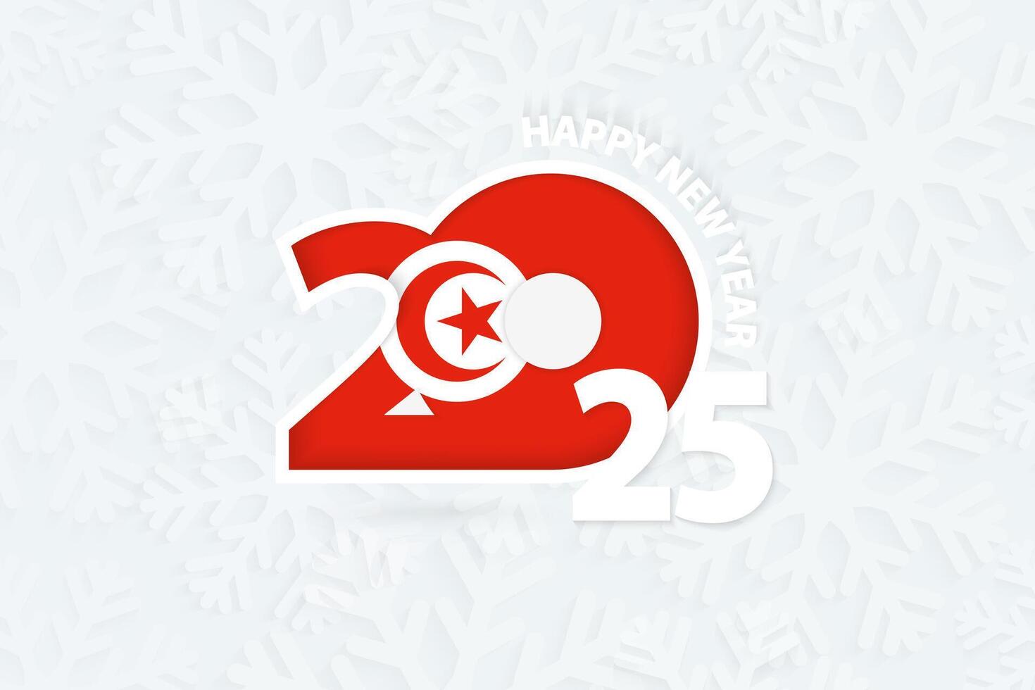 New Year 2025 for Tunisia on snowflake background. vector
