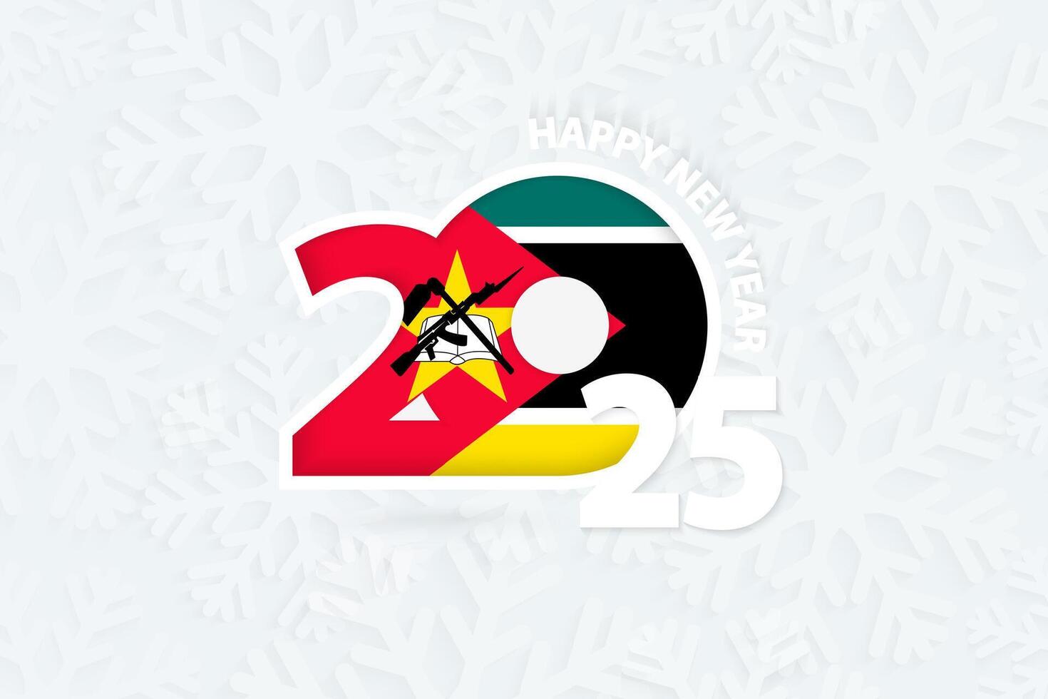 New Year 2025 for Mozambique on snowflake background. vector
