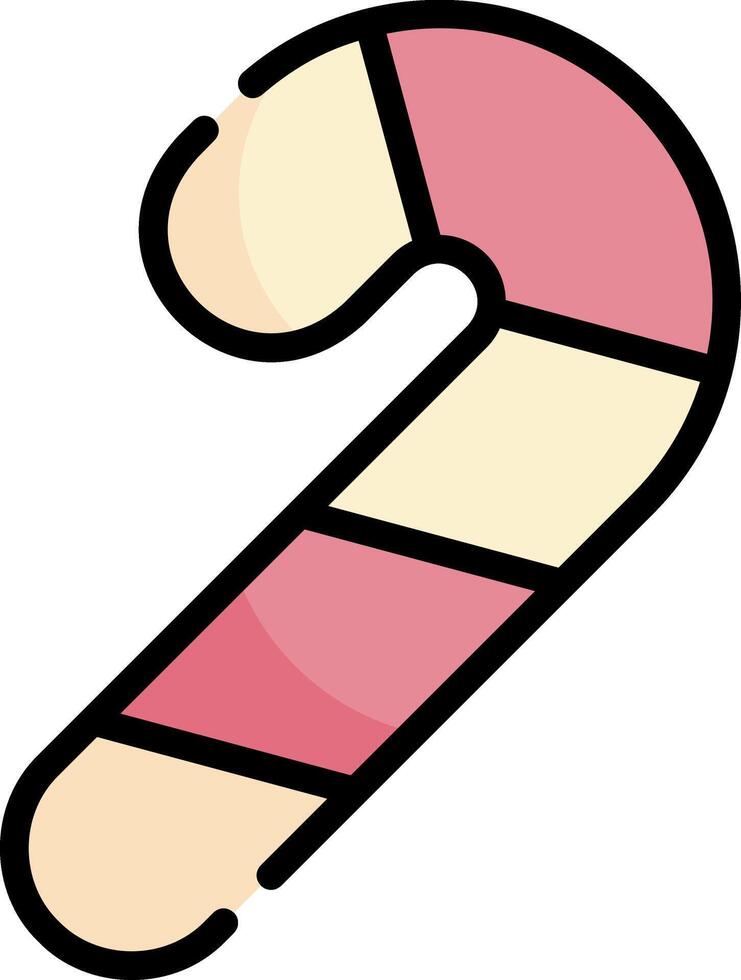 Candy Cane Icon with Color and Outline - Decorative Holiday Candy vector
