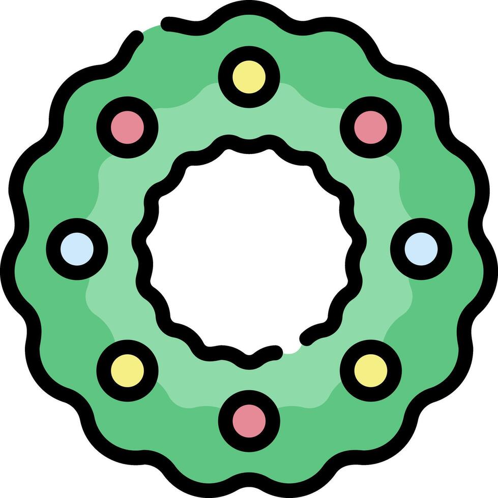 Christmas Wreath Icon with Color and Outline - Decorative Holiday Ornament vector