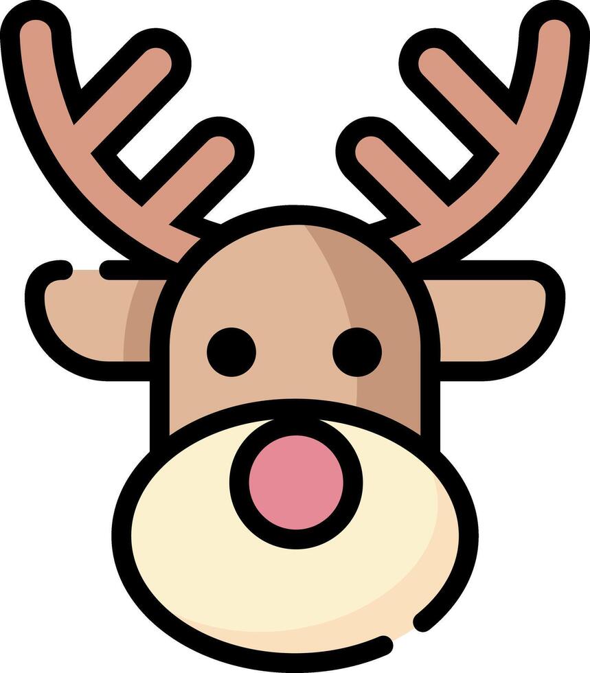 Reindeer Face Icon with Color and Outline - Decorative Holiday Graphic vector