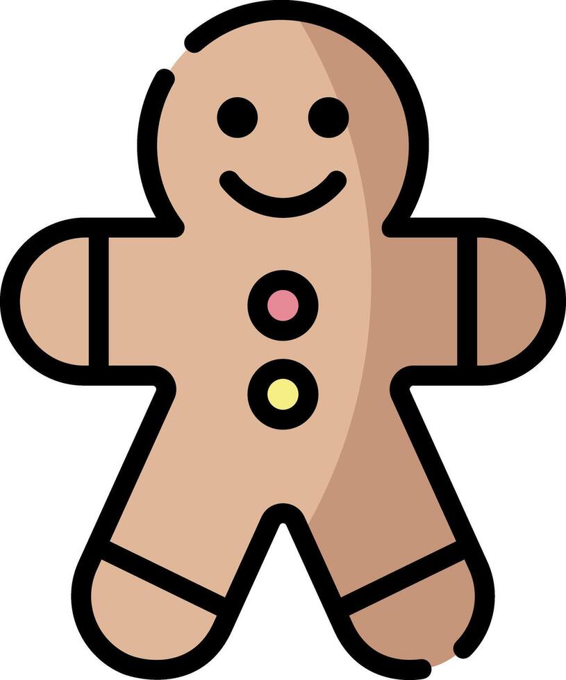 Gingerbread Man Icon with Color and Outline - Decorative Holiday Cookie vector
