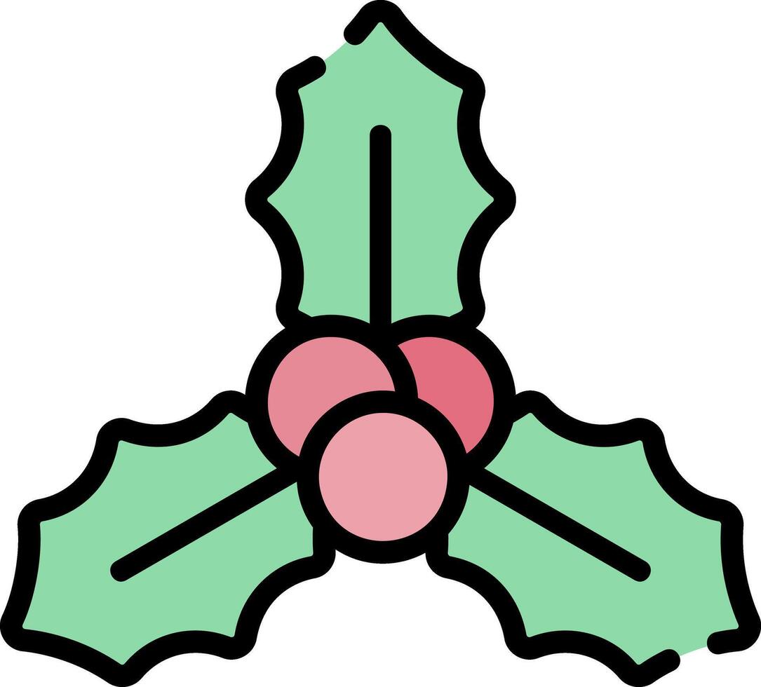 Holly Leaves Icon with Color and Outline - Decorative Holiday Design vector