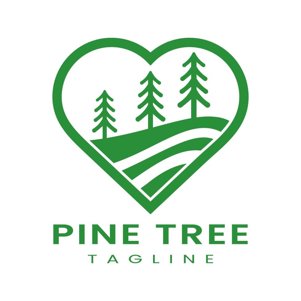 Pine Tree Logo Design with Heart Shape Love for Healthy Living Template vector