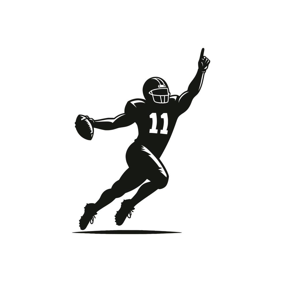 American Football Player Celebrating Touchdown in Dynamic Silhouette Illustration vector