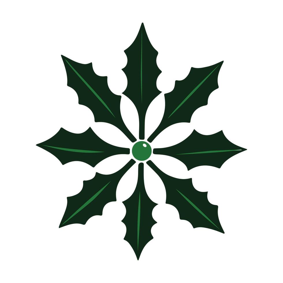 Minimalist green holly leaf with berry on a white background for Christmas icon design. vector