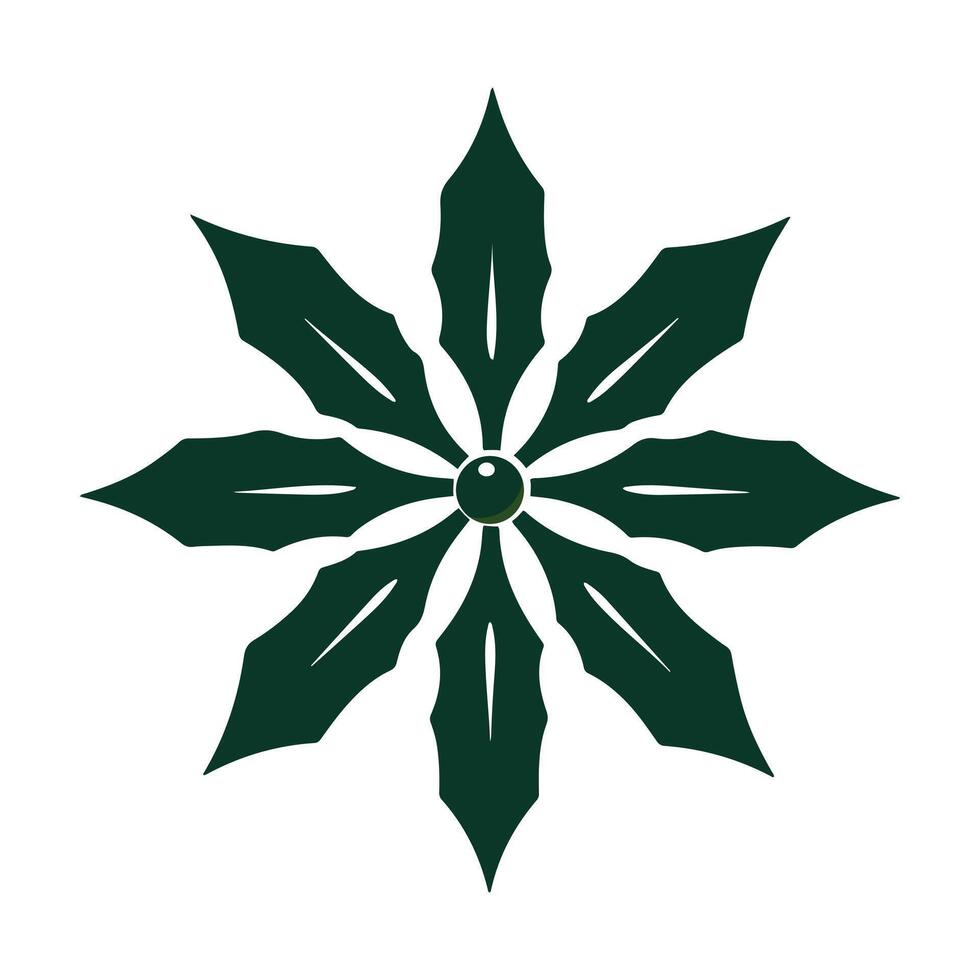 Minimalist green holly leaf with berry on a white background, Christmas icon design. vector