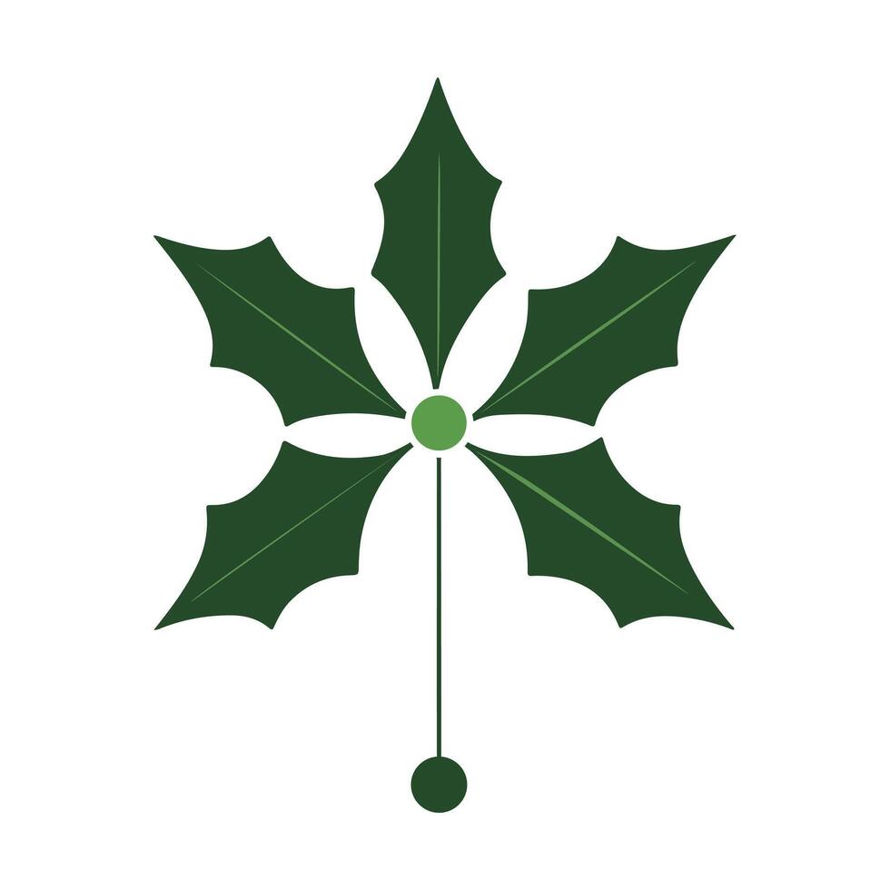 Minimalist green holly leaf with berry on a white background. Christmas icon design. vector