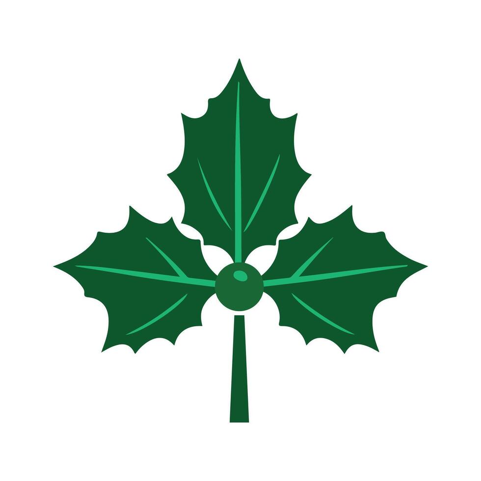 Minimalist green holly leaf with berry on a white background Christmas icon design. vector