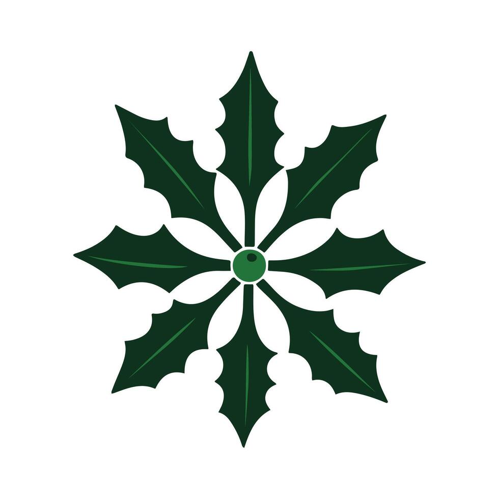 Minimalist Green Holly Leaf with Berry on a White Background. vector