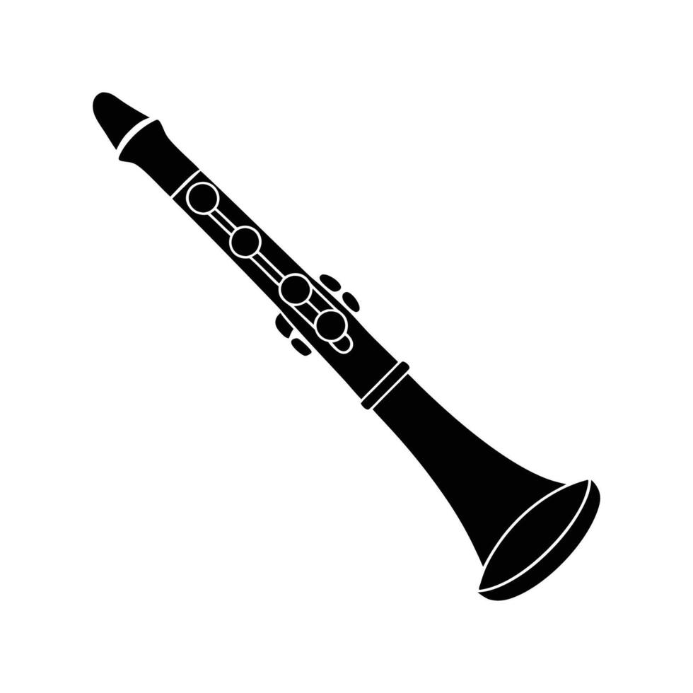 Minimalist black silhouette of a clarinet on a white background. vector