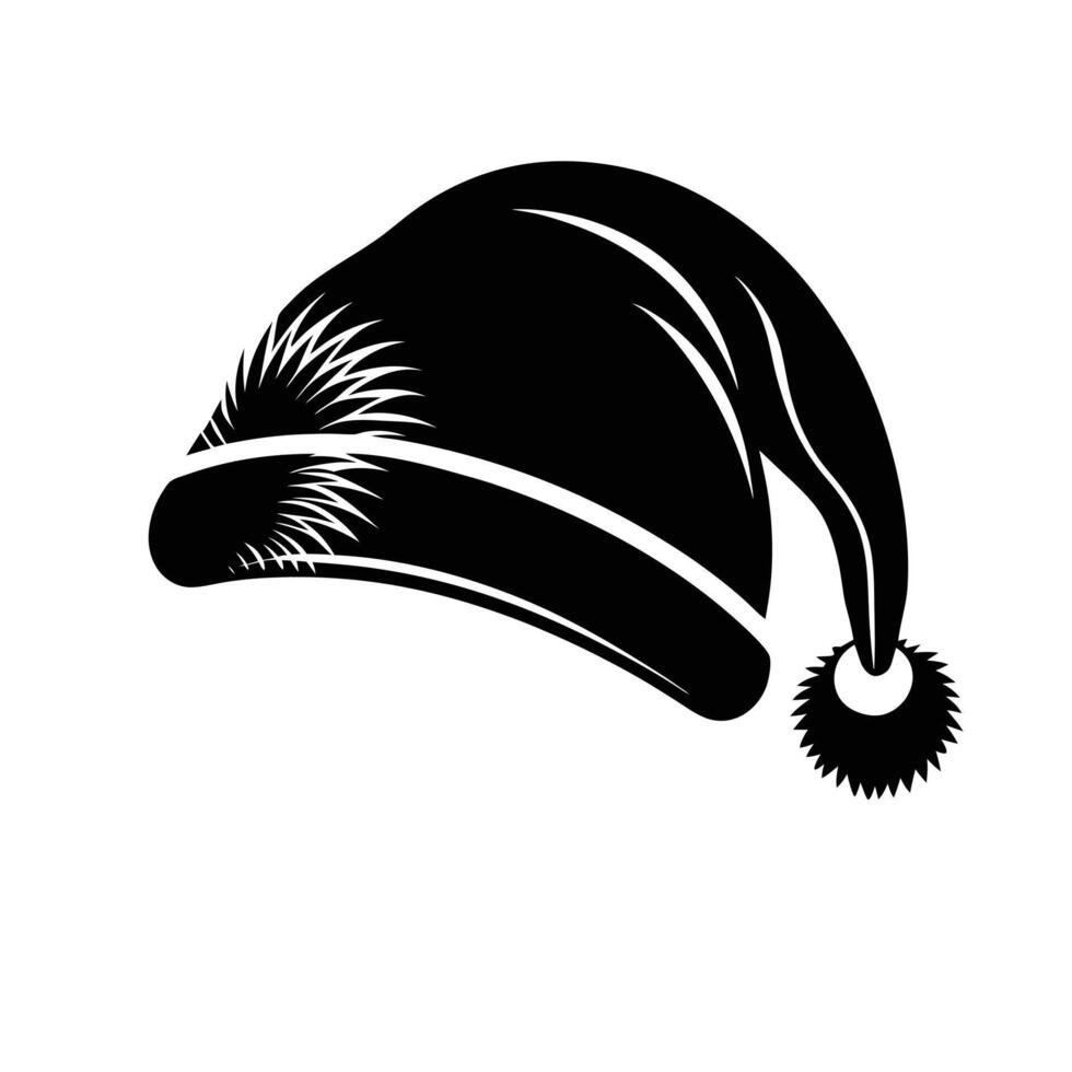 Chic black and white Santa Claus silhouette adorned with a festive hat. vector