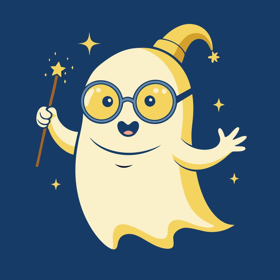 A cartoon ghost with glasses and a wand vector