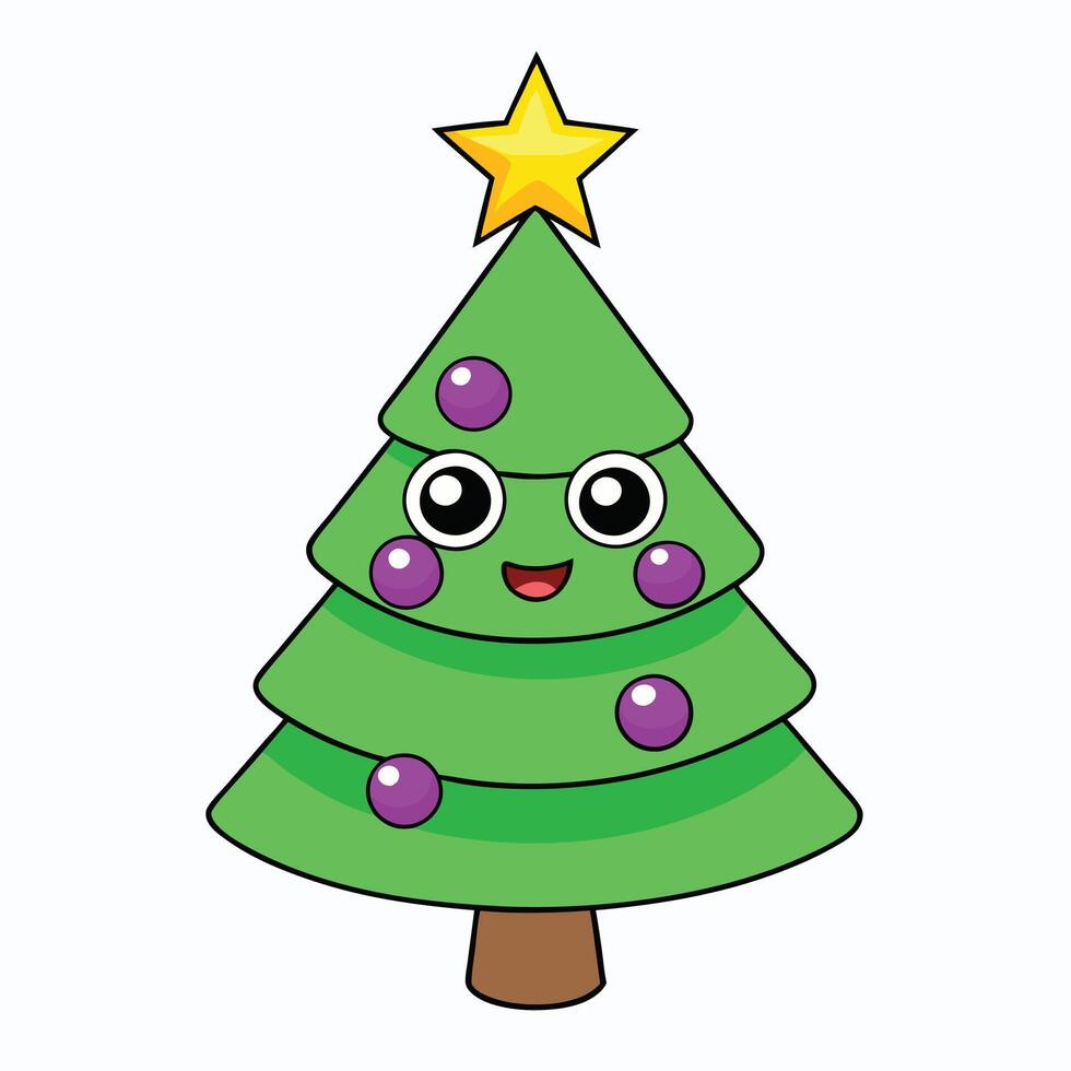 Christmas tree with purple balls and a star vector