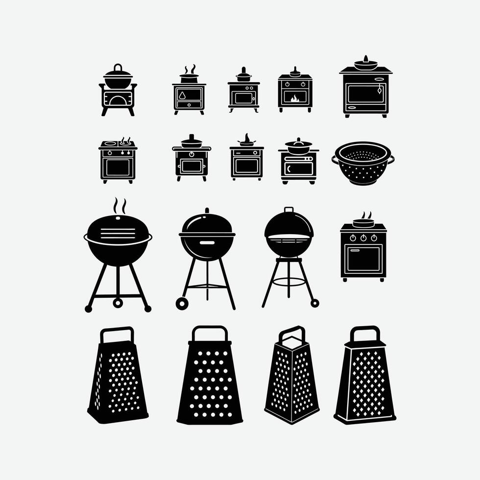 Create stunning kitchen-themed designs with this silhouette and clipart bundle, ideal for decor, projects, and printables. vector