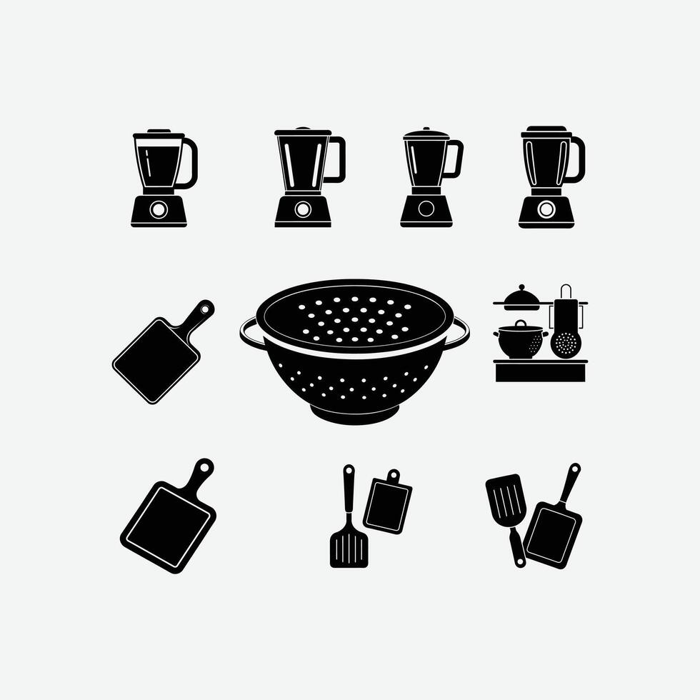Add character to your designs with this kitchen element silhouette bundle for printable and digital art. vector