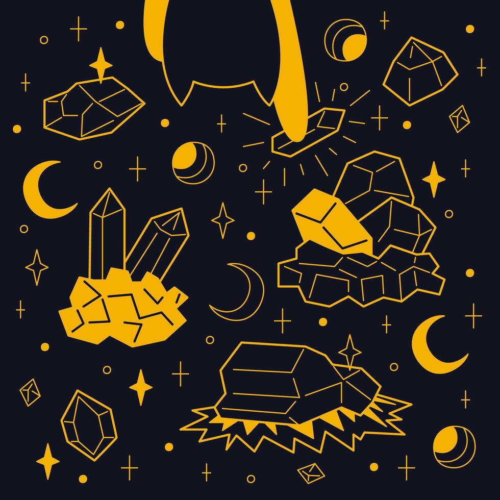 Mystical set of different stones color. Outline illustration. vector