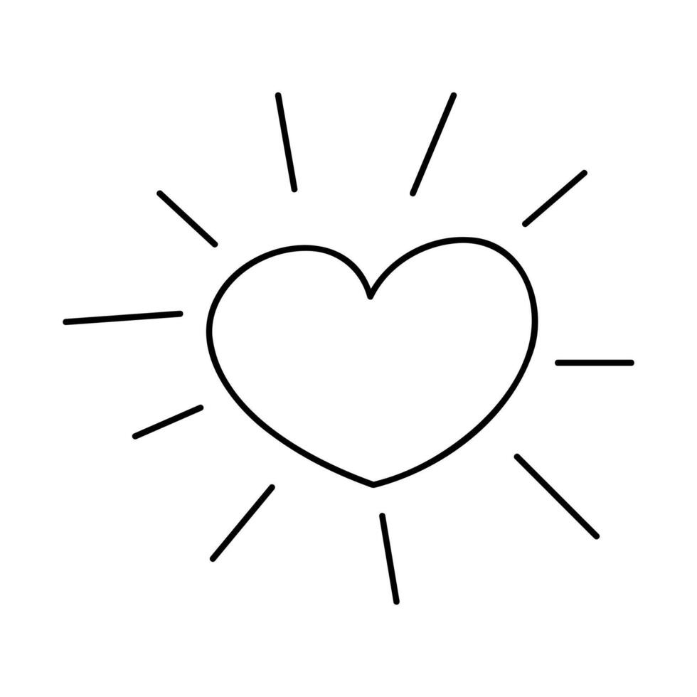 Heart with rays like the sun. Clip art hand draw illustration. vector