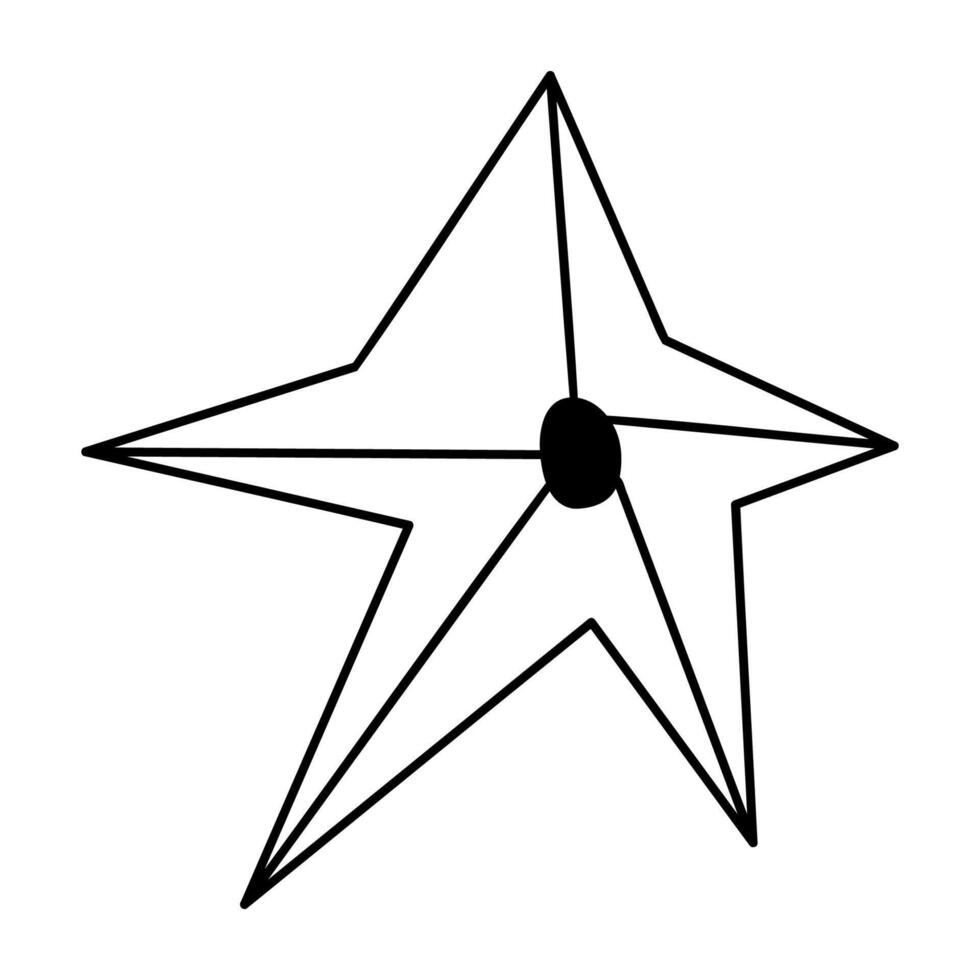 A pointed star with an oval in the middle. Clip art doodle illustration. vector
