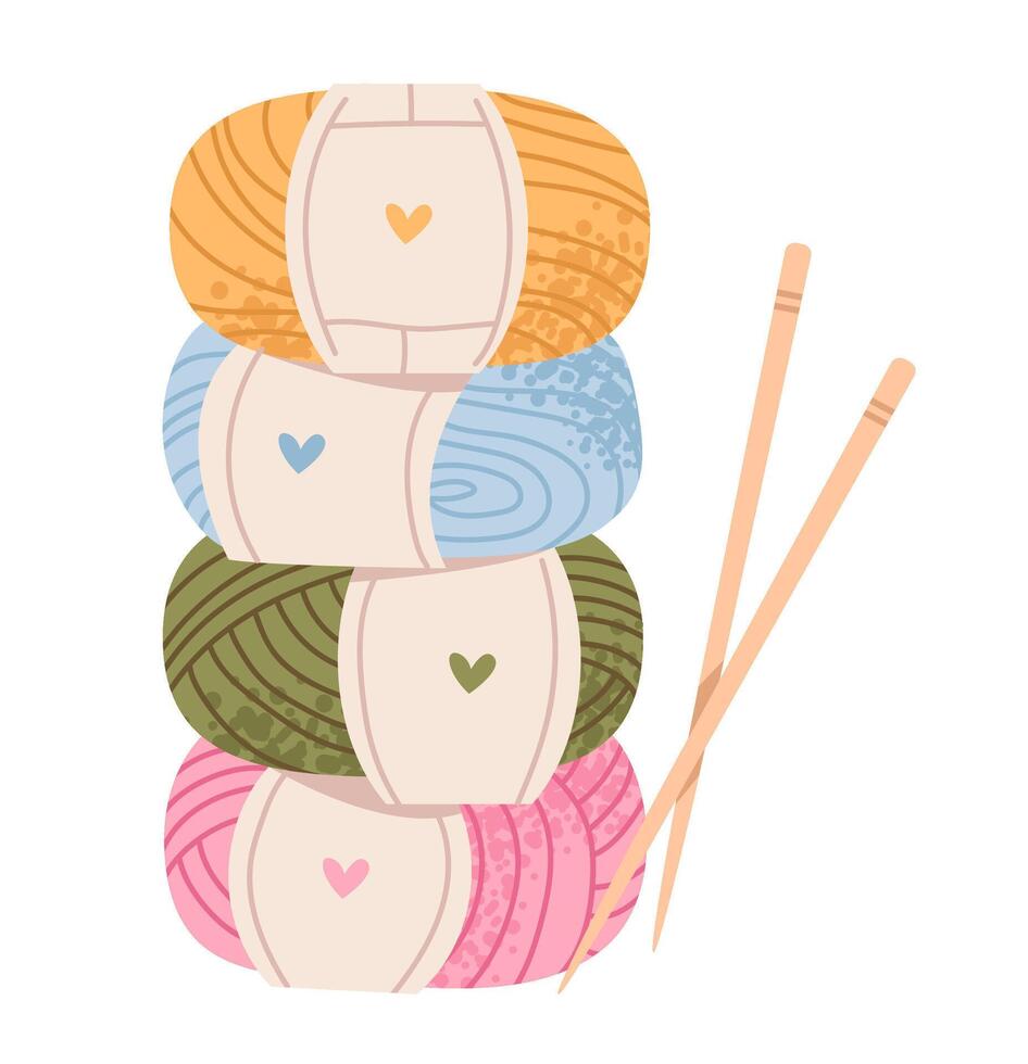 A stack of balls of yarn. Knitting hobby. Flat illustration. vector