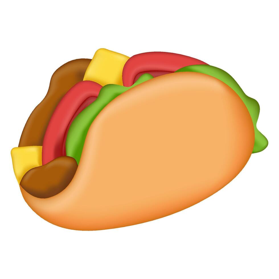 3D Taco food on white background vector