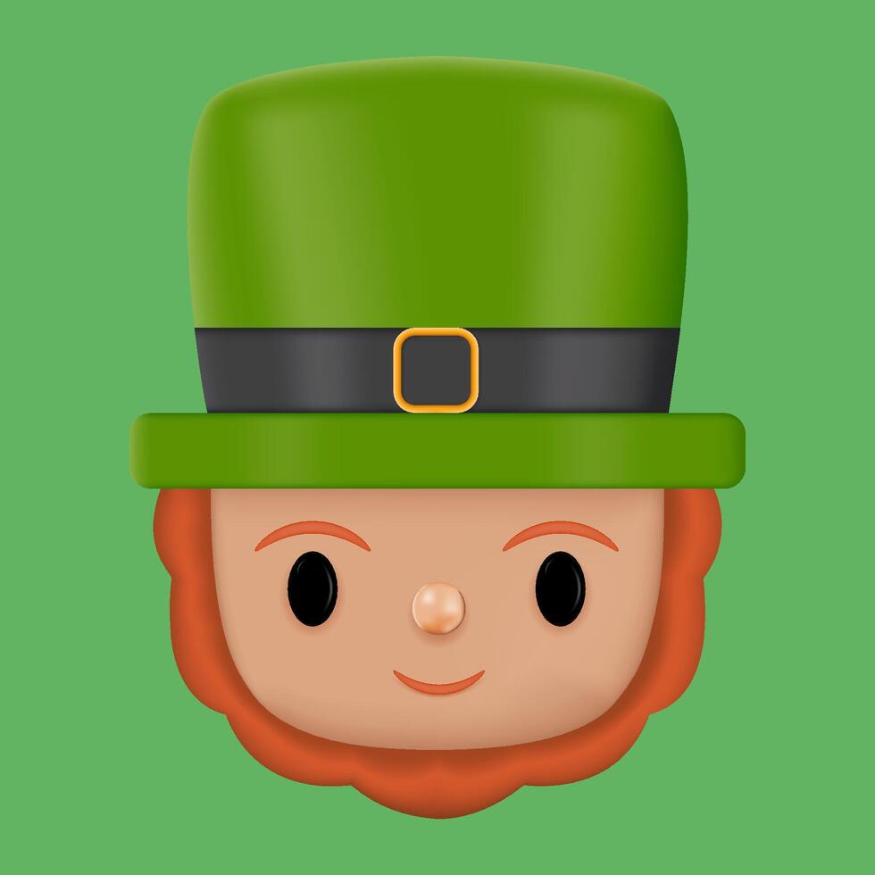 3D Cute leprechaun head with green hat vector