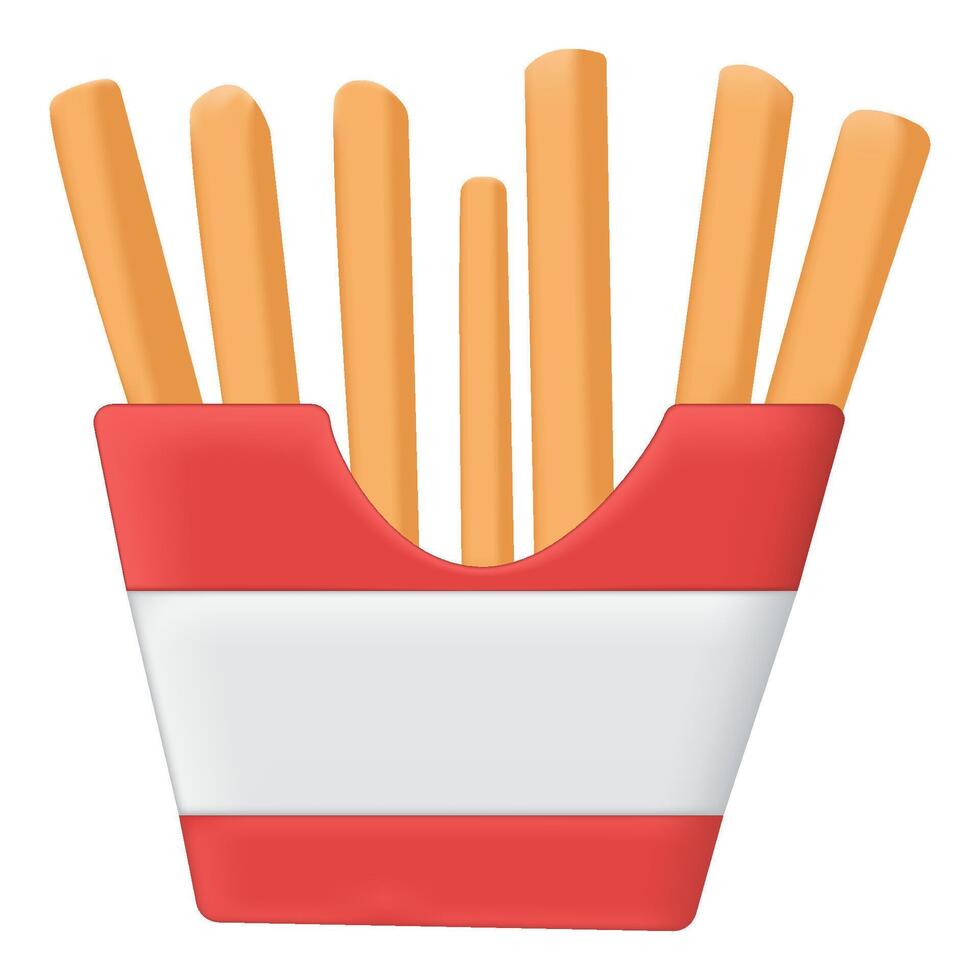 3D French fries on white background vector
