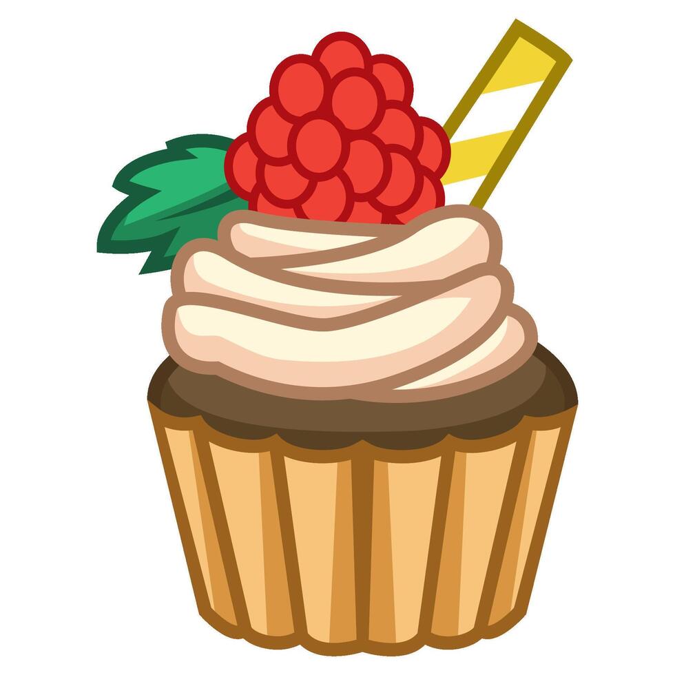 Delicious chocolate cupcake with raspberry and candy vector
