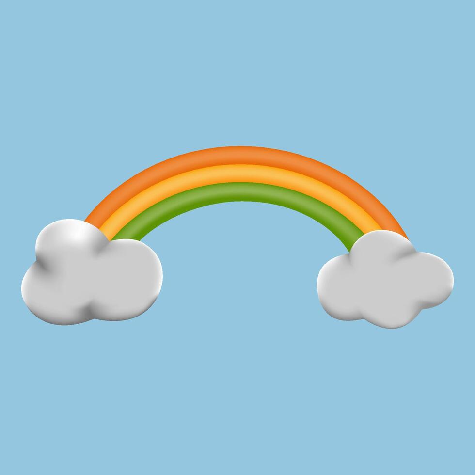 3D rainbow with clouds on white background vector