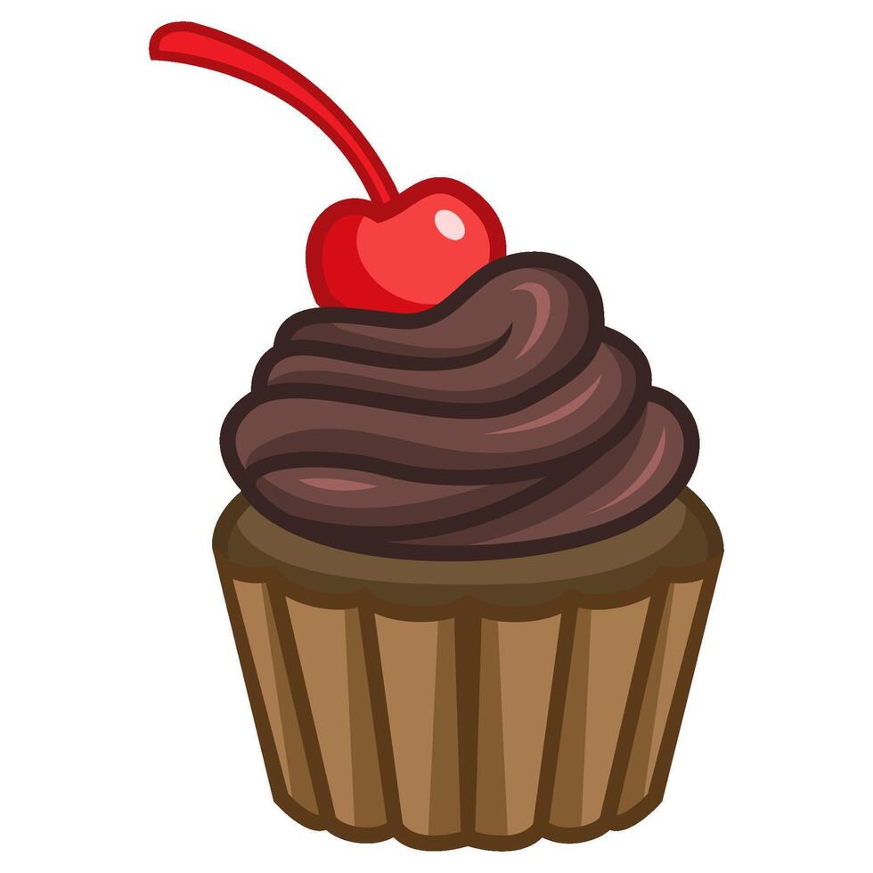 Delicious chocolate cupcake with cherry vector