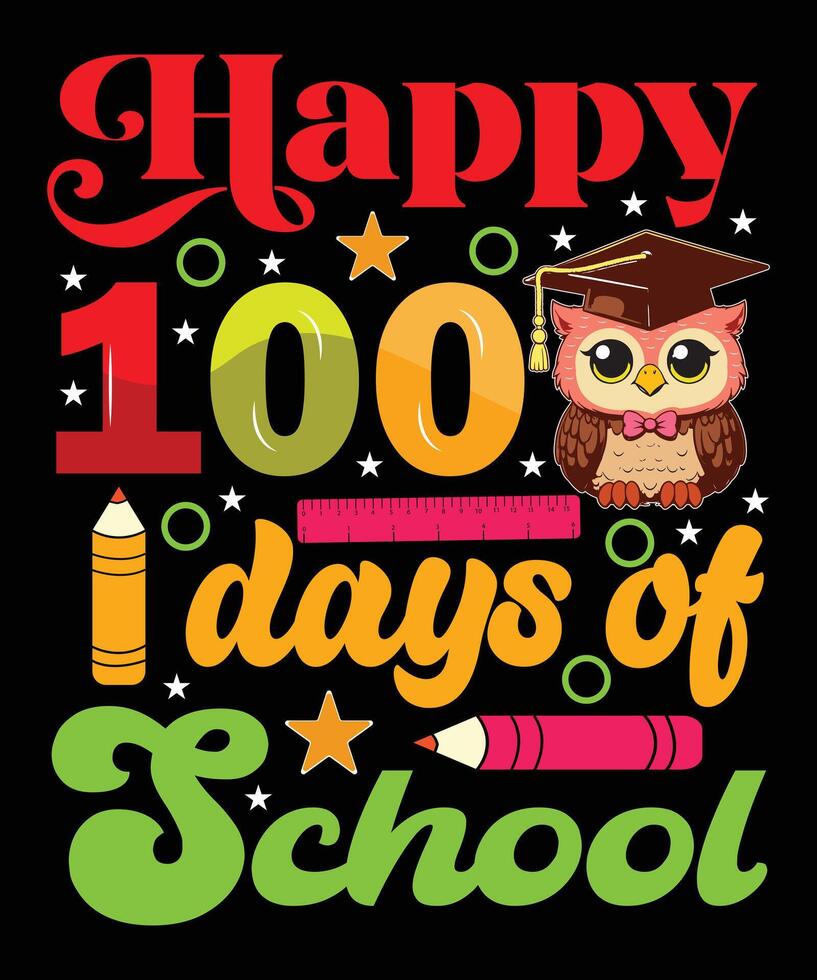 Happy 100 days of school colourful illustration. vector