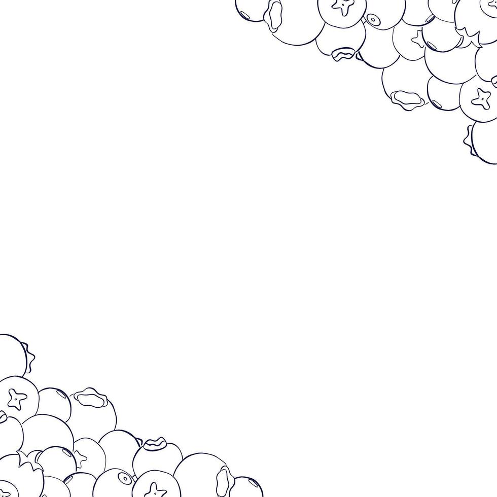 Berries square graphic line frame. Banner of blueberries. Hand painted horizontal border for greeting card with space for text. vector