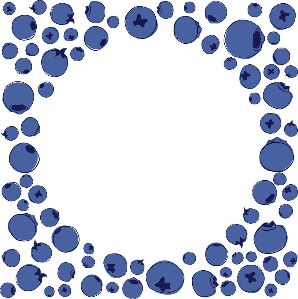 Circle round Background with blueberry. frame with blueberry in graphic line style vector