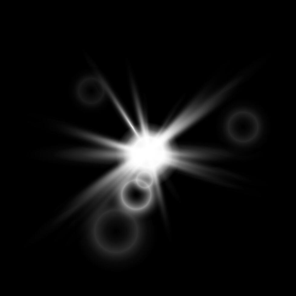 Abstract sun glare on black background.Light effect. vector