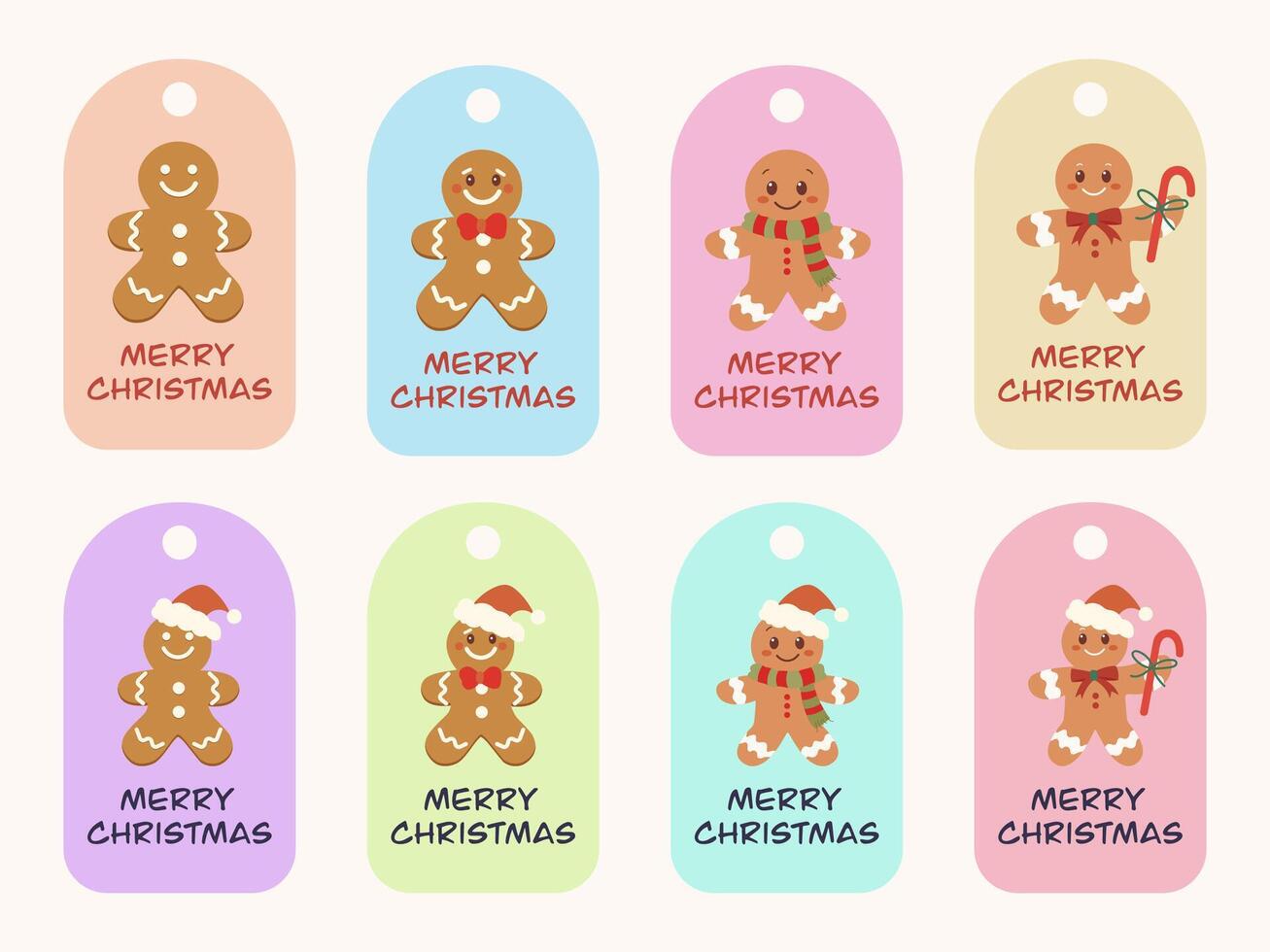 Cute gingerbread man label text tag for Christmas set. vector