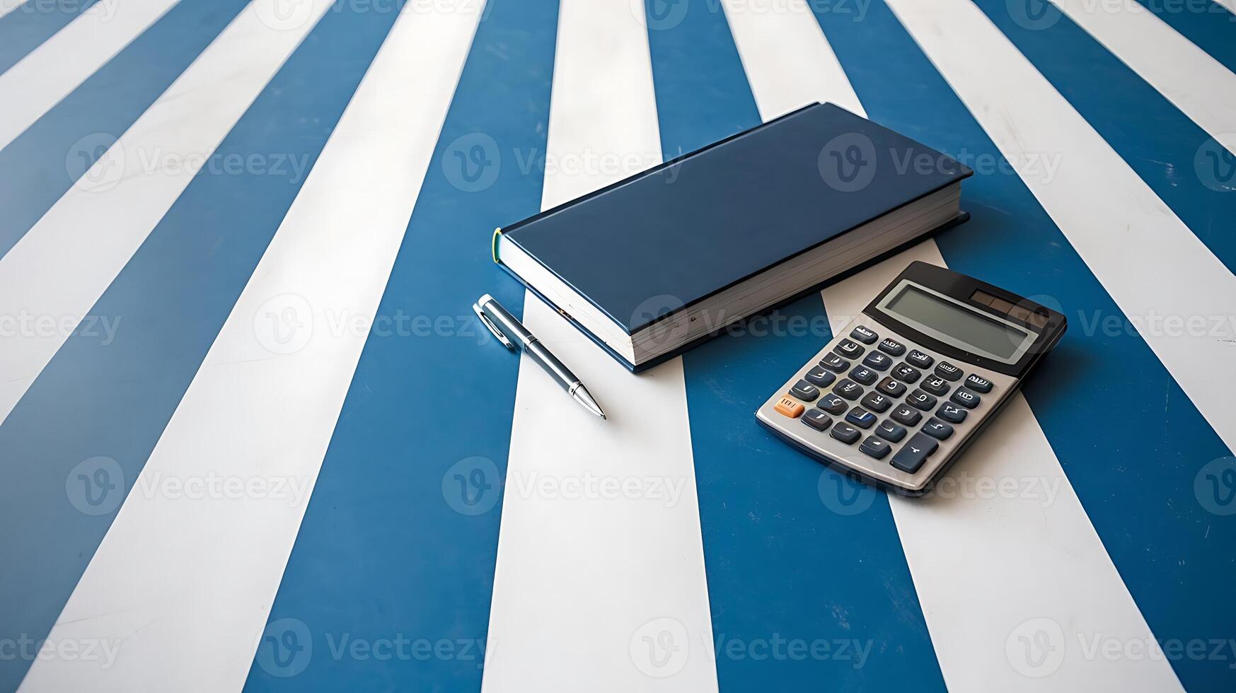 Twister blue and white background with pen, calculator and notebook for your business background photo