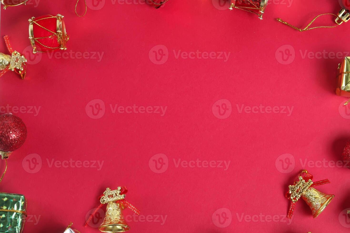 Christmas decorations on a red background photo
