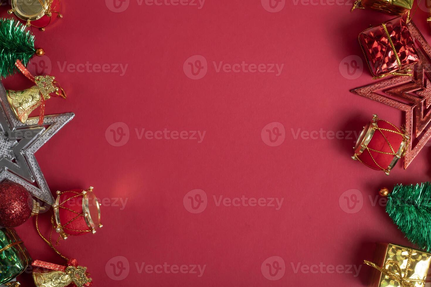 Christmas decorations on a red background photo