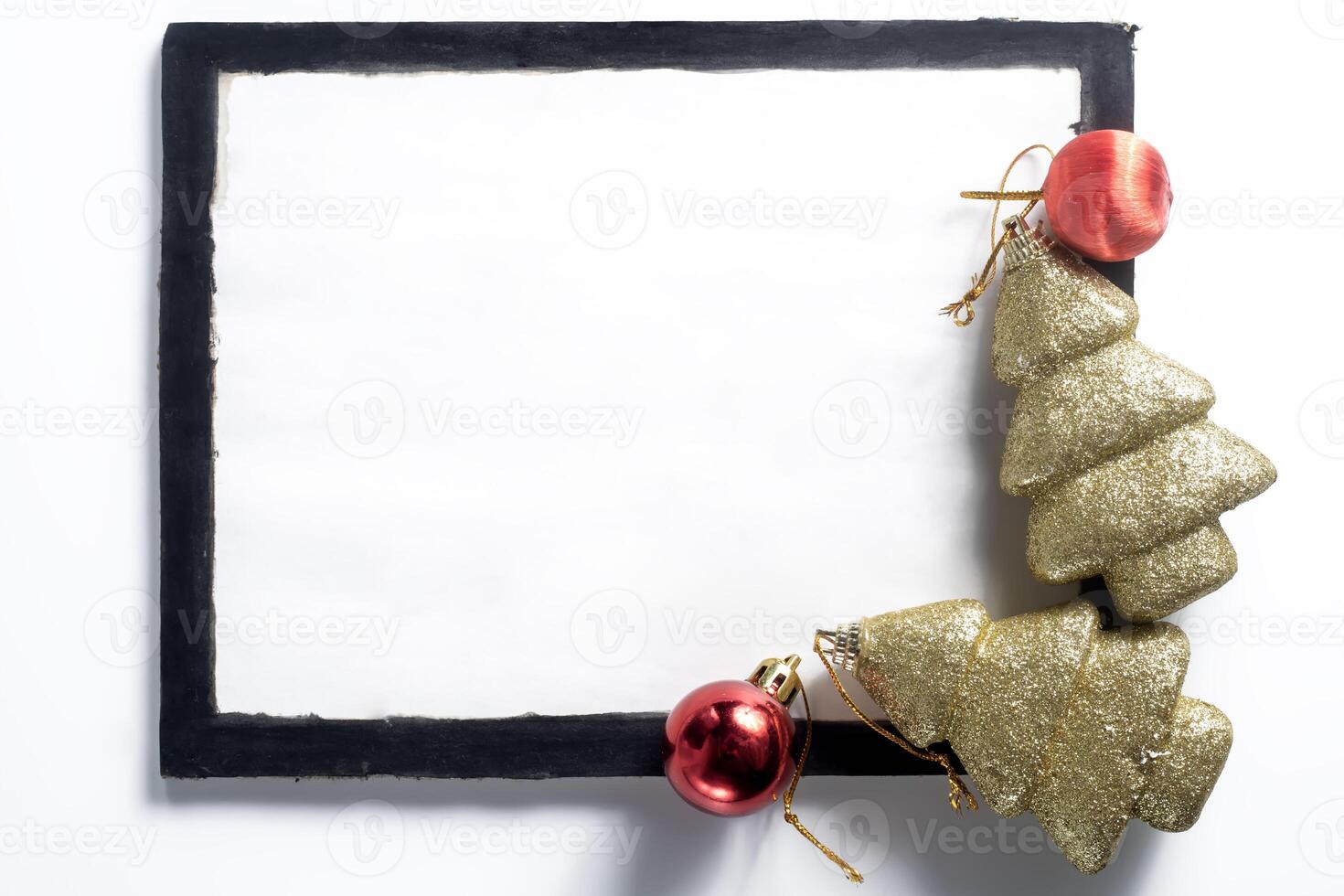 Christmas tree and frame on white background photo