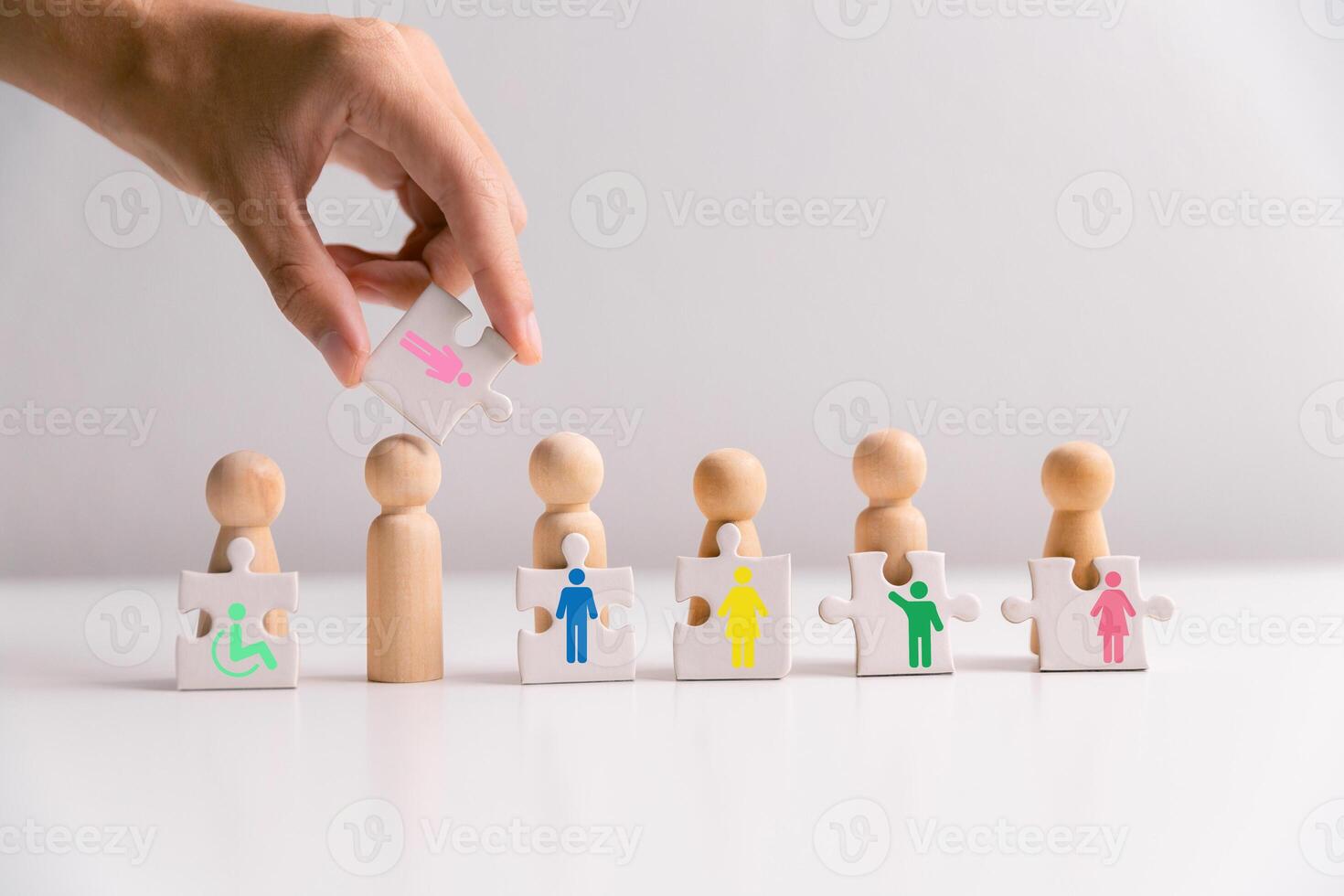 Concept of diversity, inclusion and equality promotes community integration, where every person, regardless of disability, is embraced through teamwork and equity in colourful, supportive environment photo