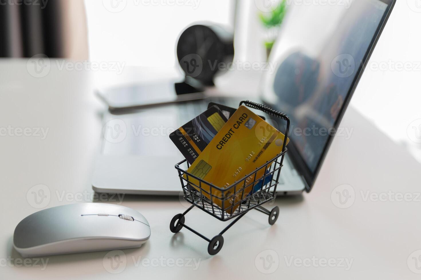 Effective marketing in e-business drives commerce by encouraging online shopping, where customers fill their carts and make purchases during sales, all within vast expanse of cyberspace. idea, pay photo