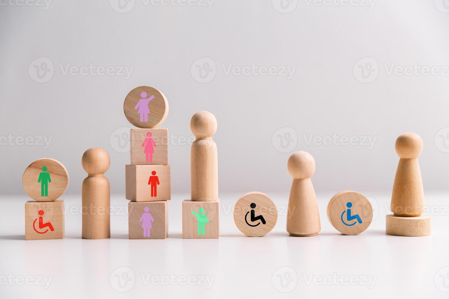 Concept of diversity, inclusion and equality promotes community integration, where every person, regardless of disability, is embraced through teamwork and equity in colourful, supportive environment photo