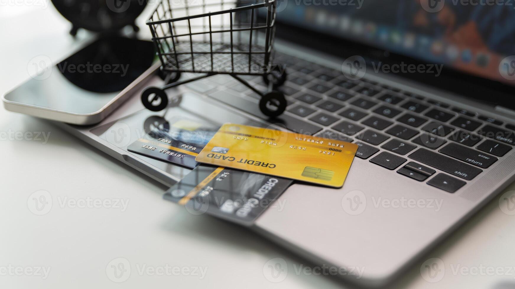 Effective marketing in e-business drives commerce by encouraging online shopping, where customers fill their carts and make purchases during sales, all within vast expanse of cyberspace. idea, pay photo